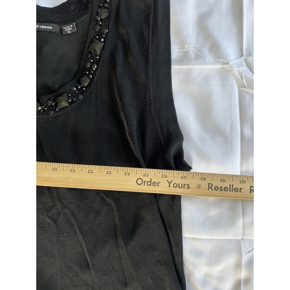 Michael Simon Shirt Womens XL Black Beaded Embellished Sleeveless Tank Top Rayon - Picture 9 of 12